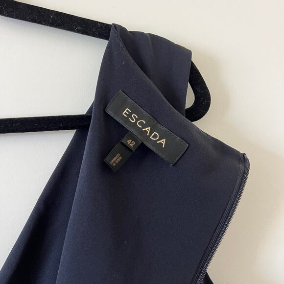 Escada Black Silk Ruffle Fringe V Neck Maxi Dress Formal Gown Womens 42 Large - Picture 13 of 15